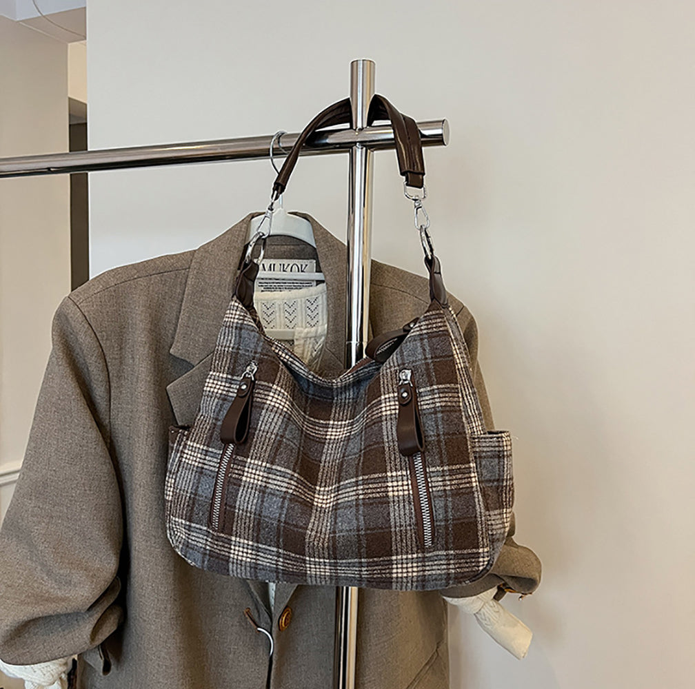 Checked Bucket Shoulder Bag