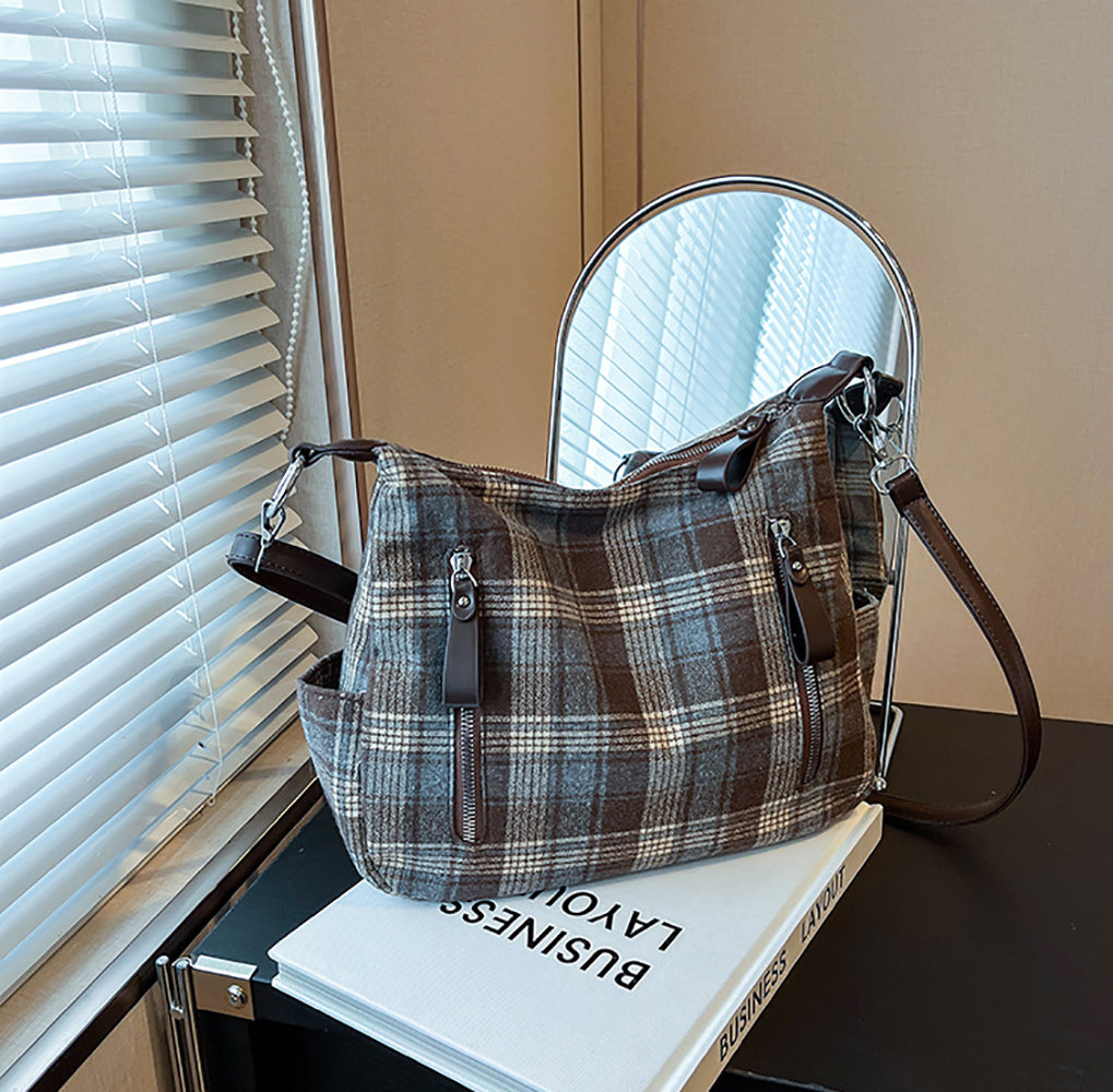 Checked Bucket Shoulder Bag