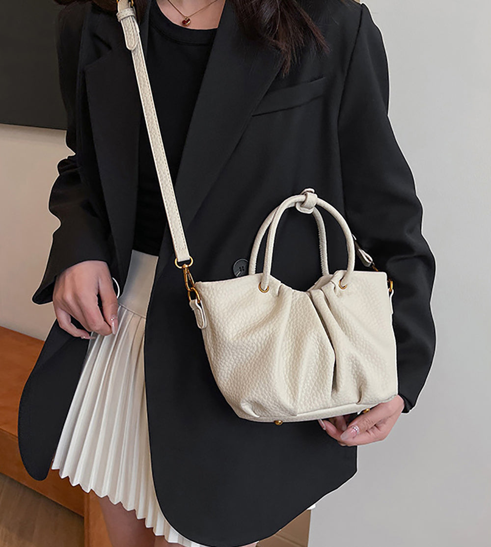 White Solid Two Handles Handheld Bag