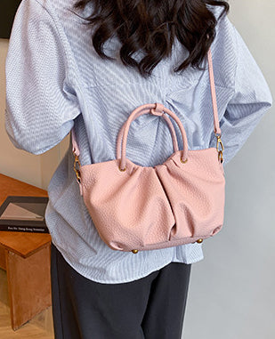 Pink Solid Two Handles Handheld Bag