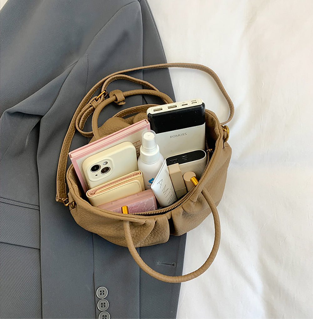 Khaki Solid Two Handles Handheld Bag