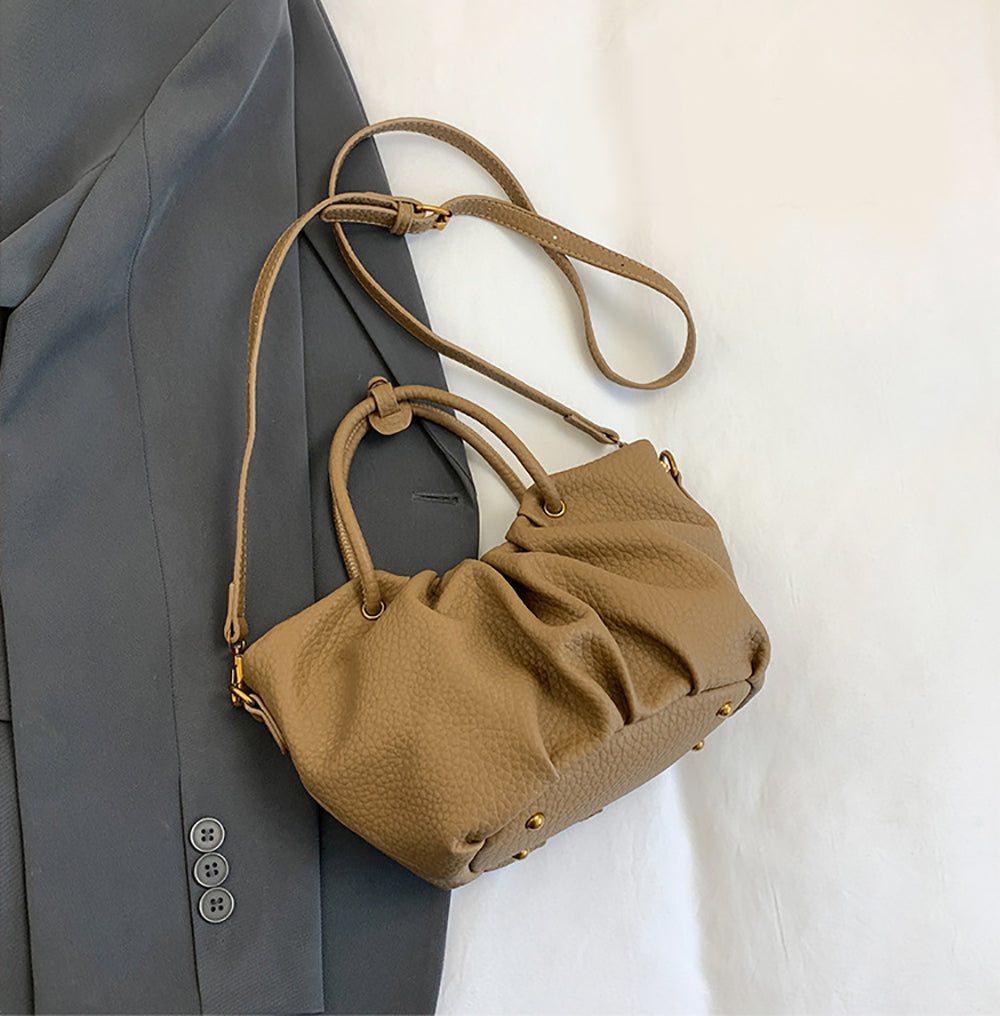 Khaki Solid Two Handles Handheld Bag