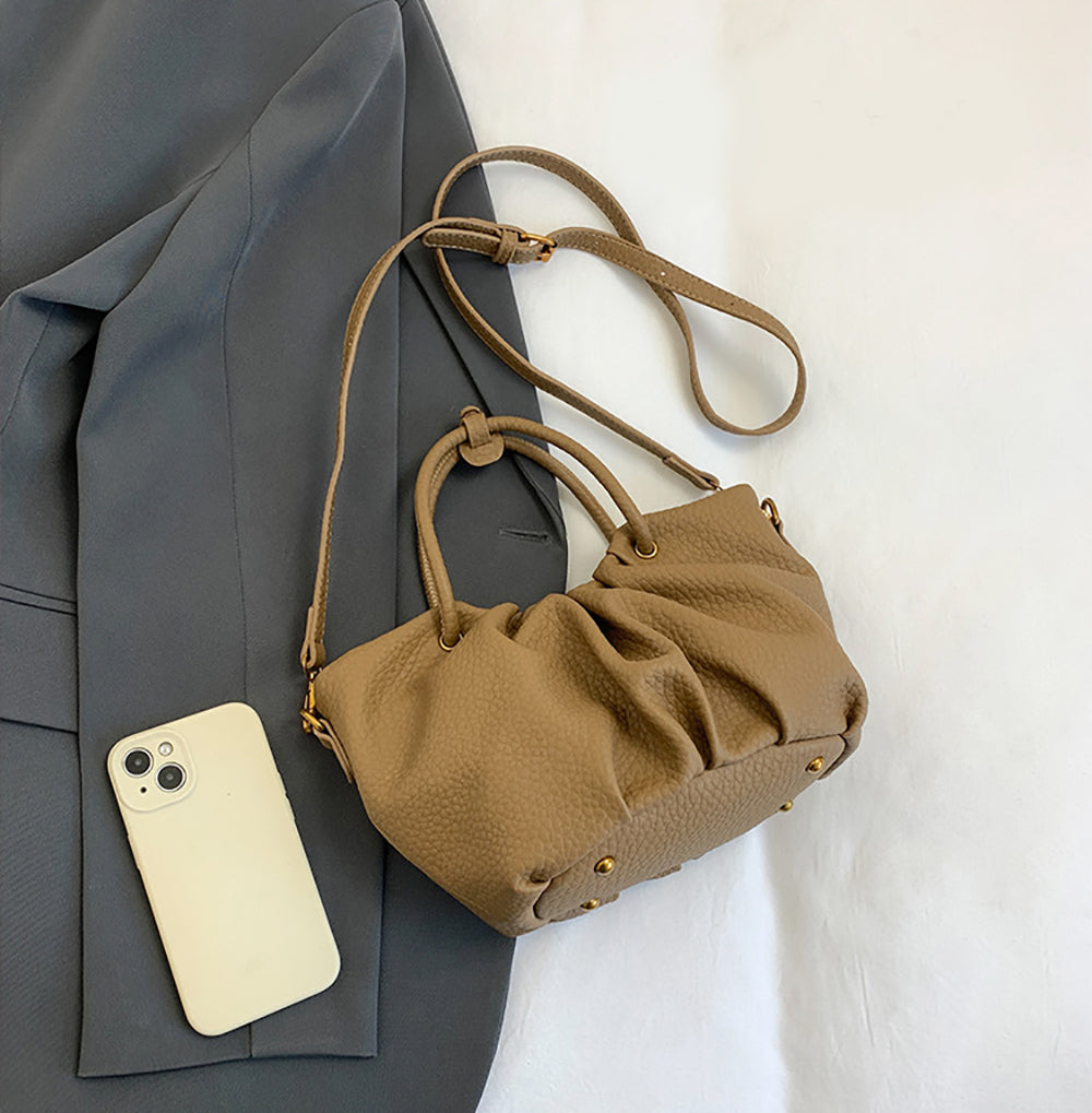 Khaki Solid Two Handles Handheld Bag
