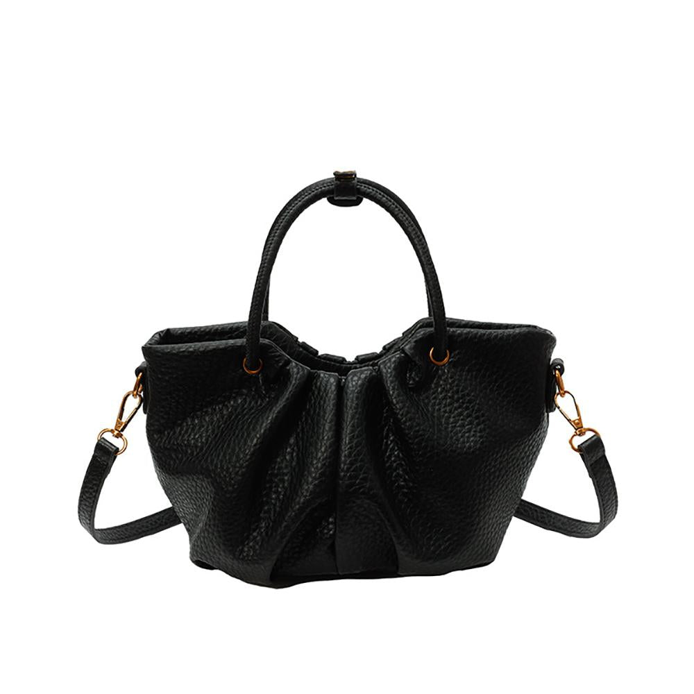 Black Solid Two Handles Handheld Bag