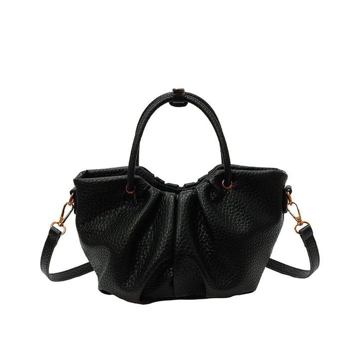 Black Solid Two Handles Handheld Bag
