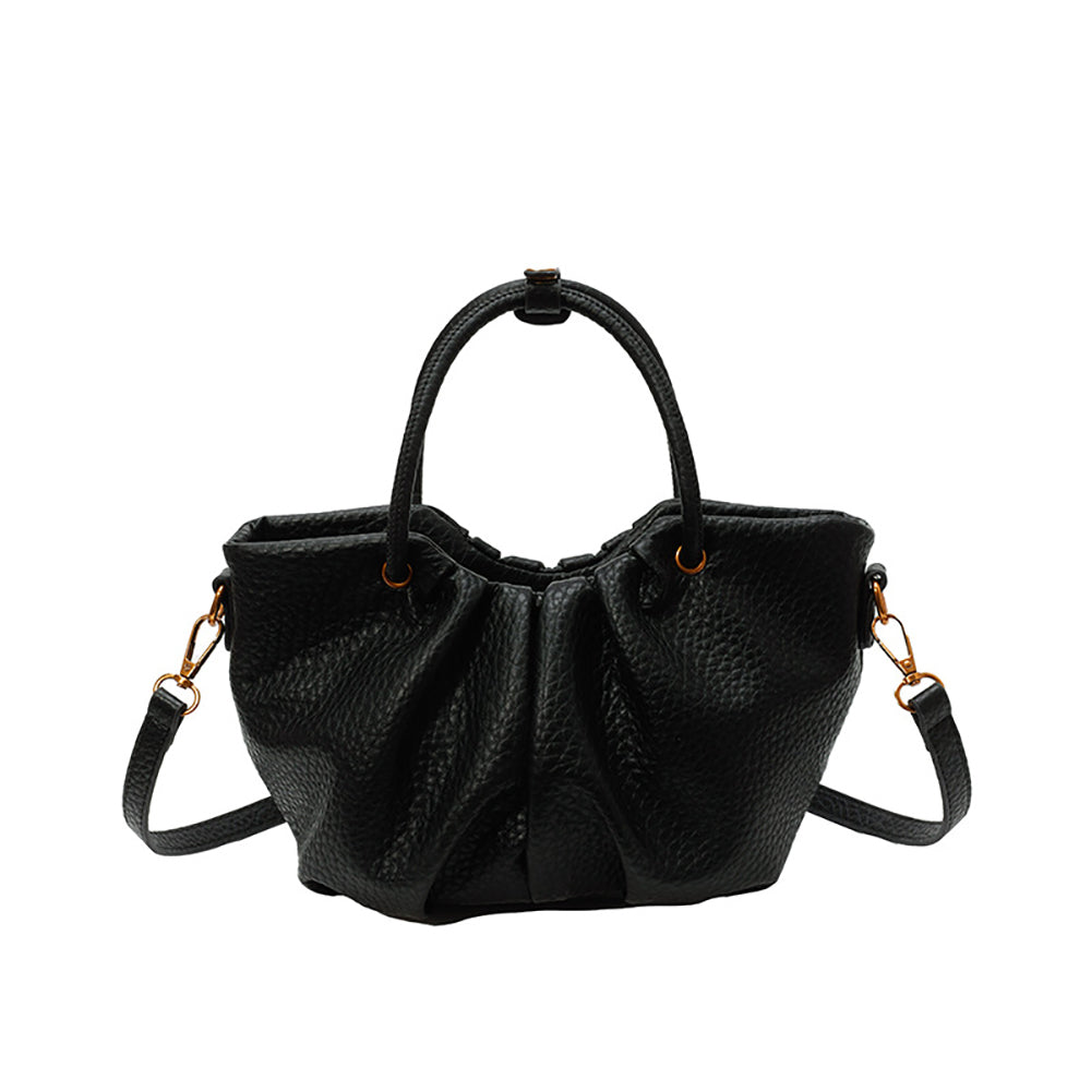 Black Solid Two Handles Handheld Bag