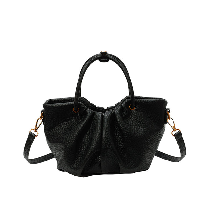 Black Solid Two Handles Handheld Bag