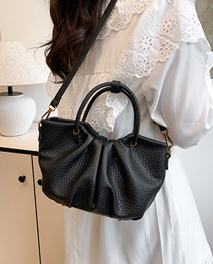Black Solid Two Handles Handheld Bag