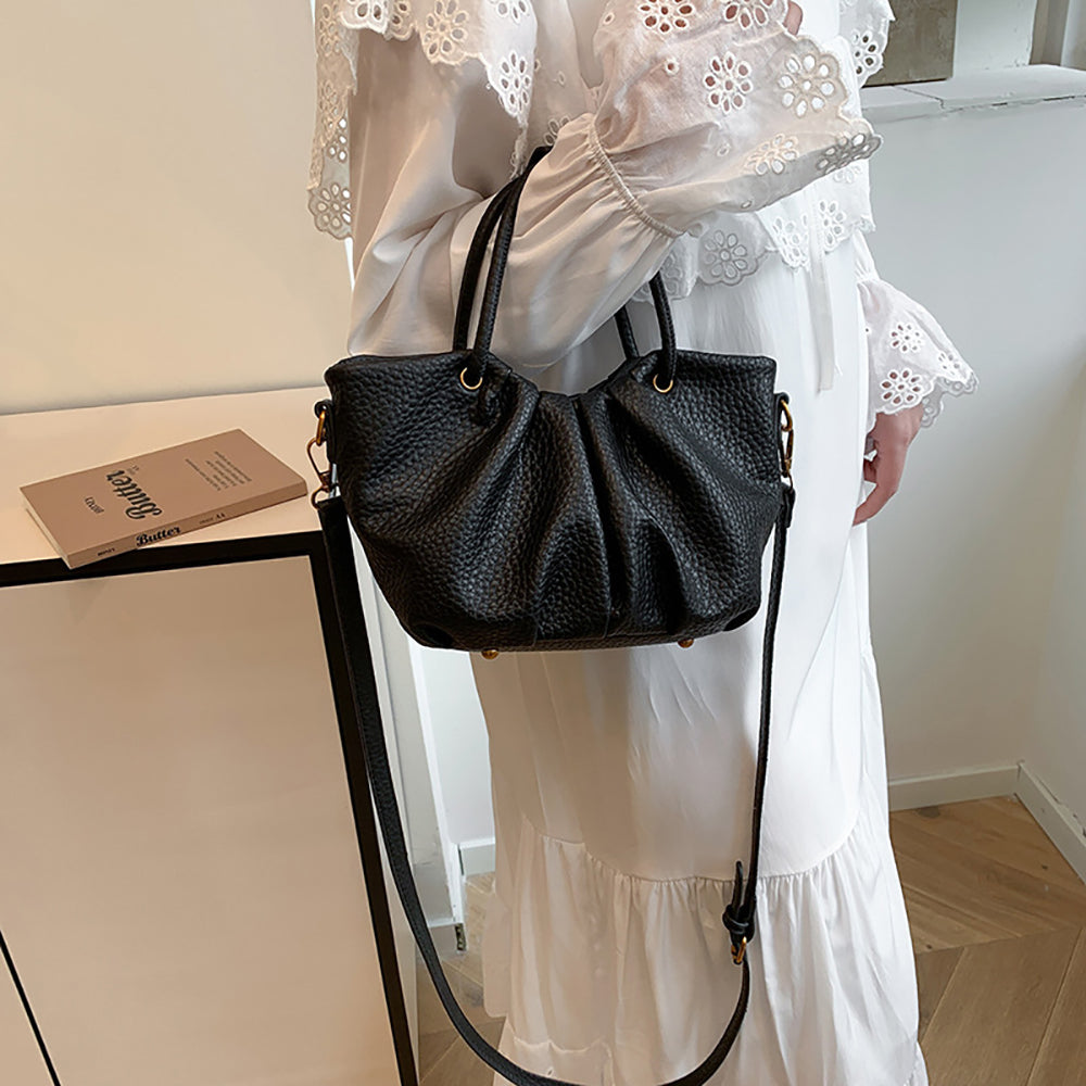 Black Solid Two Handles Handheld Bag