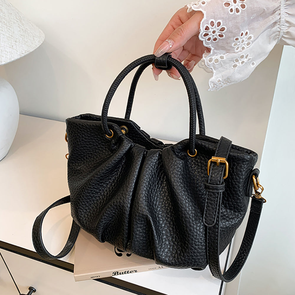 Black Solid Two Handles Handheld Bag