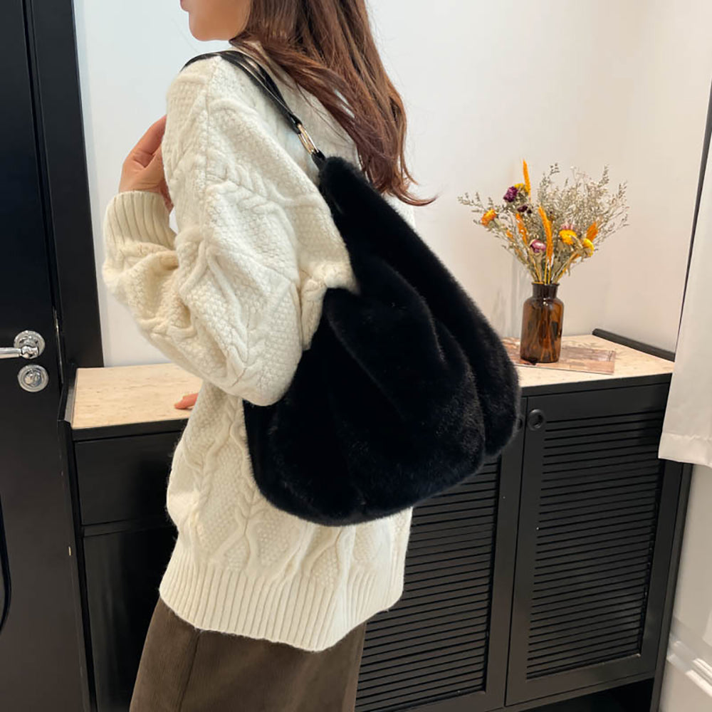 Black Solid One Handle Hobo Bag