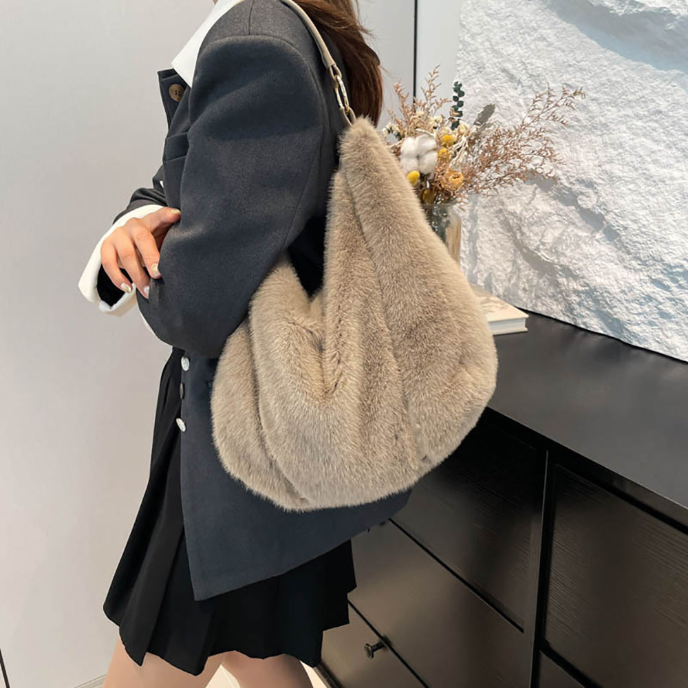 Khaki Solid One Handle Hobo Bag