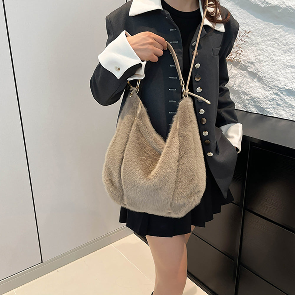 Khaki Solid One Handle Hobo Bag