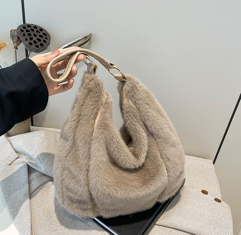 Khaki Solid One Handle Hobo Bag