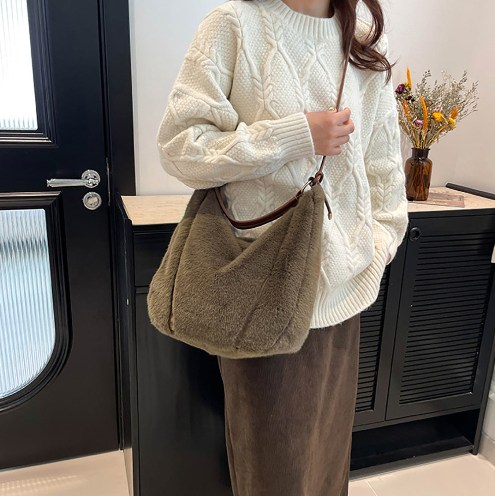 Coffee Solid One Handle Hobo Bag