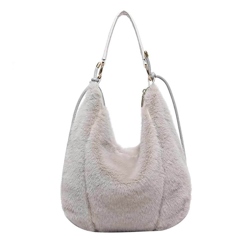 Grey Solid One Handle Hobo Bag
