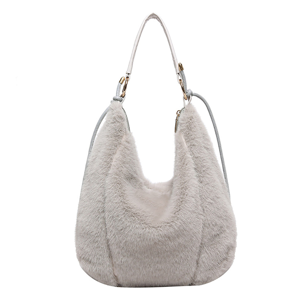 Grey Solid One Handle Hobo Bag