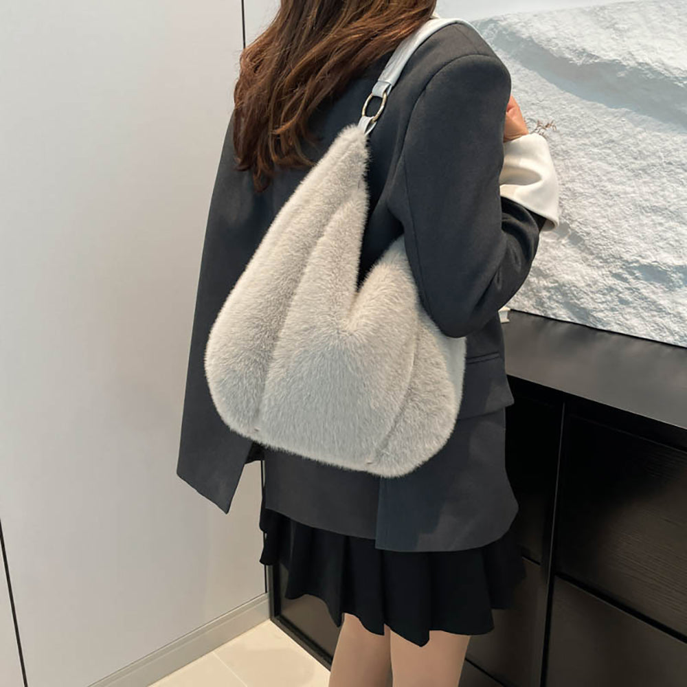 Grey Solid One Handle Hobo Bag