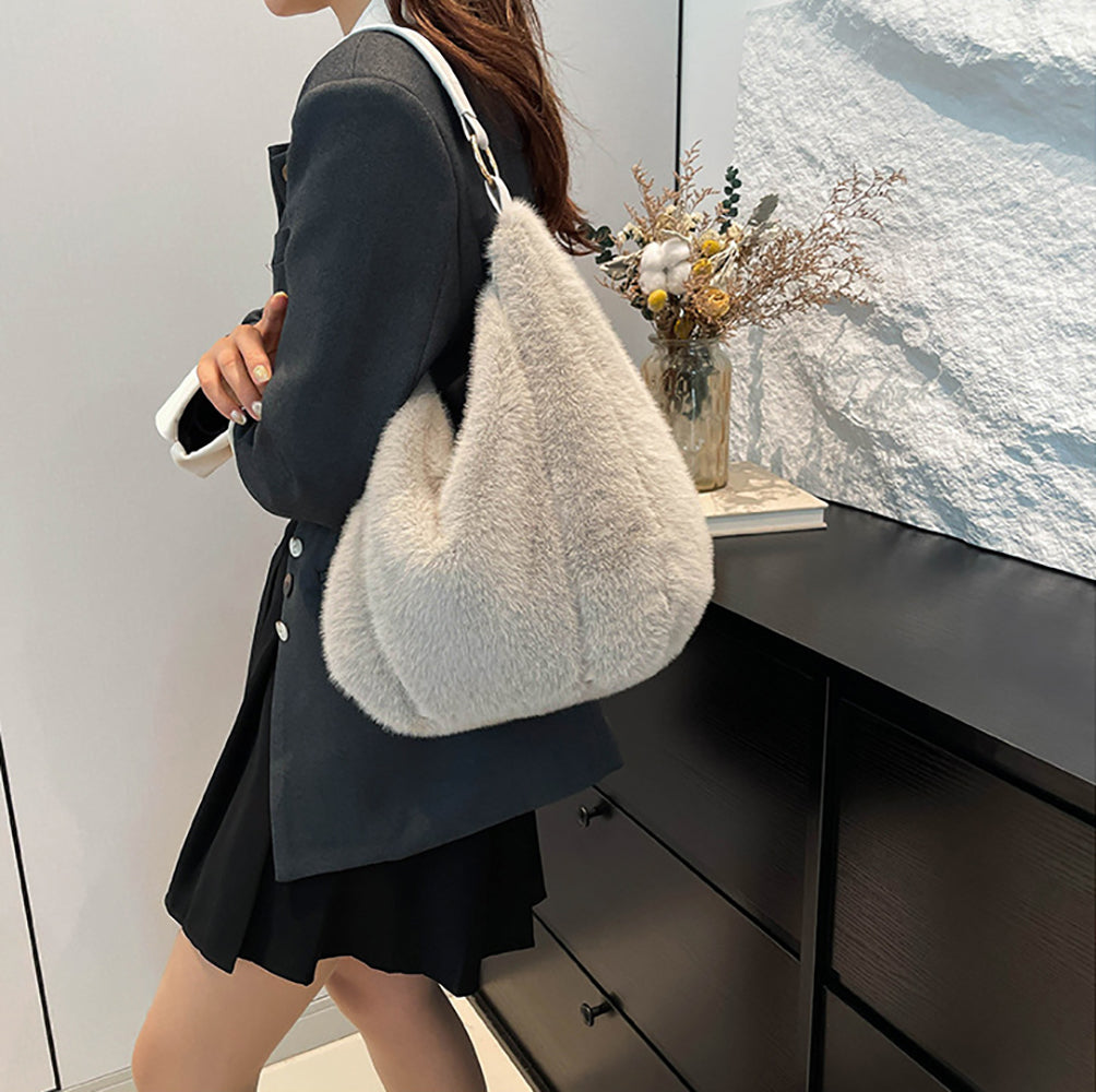 Grey Solid One Handle Hobo Bag