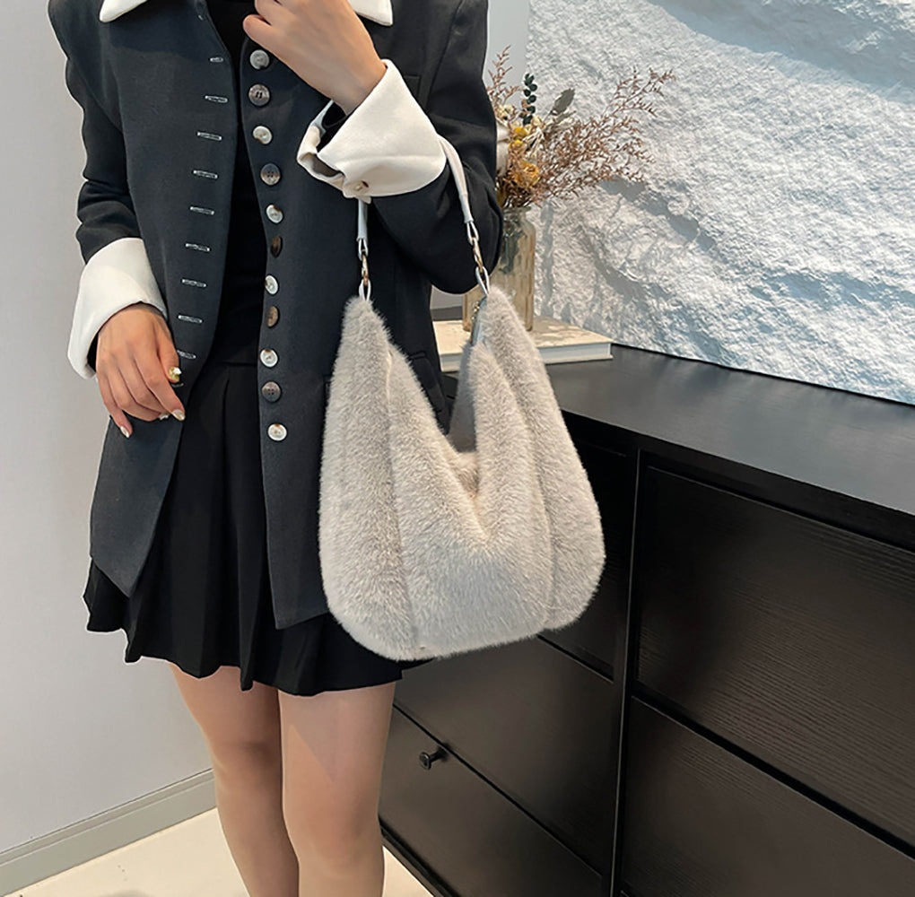 Grey Solid One Handle Hobo Bag