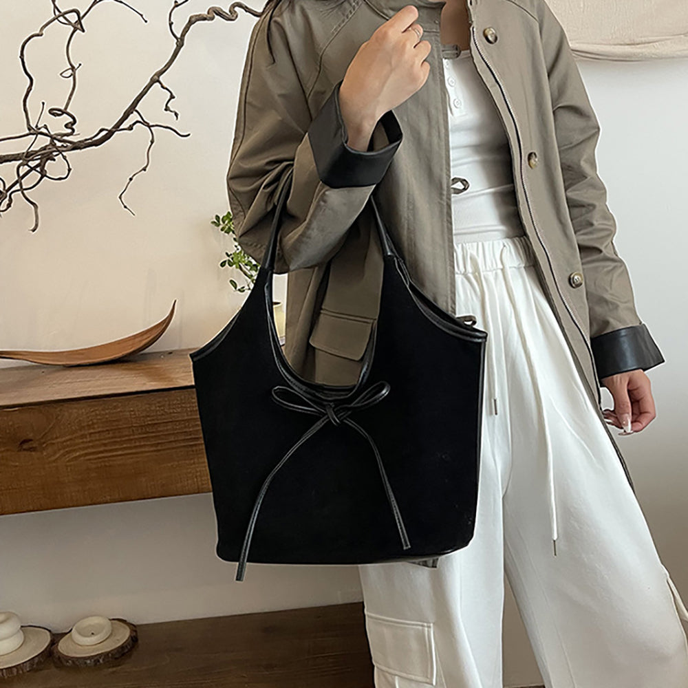 Black Solid One Handle Shoulder Bag