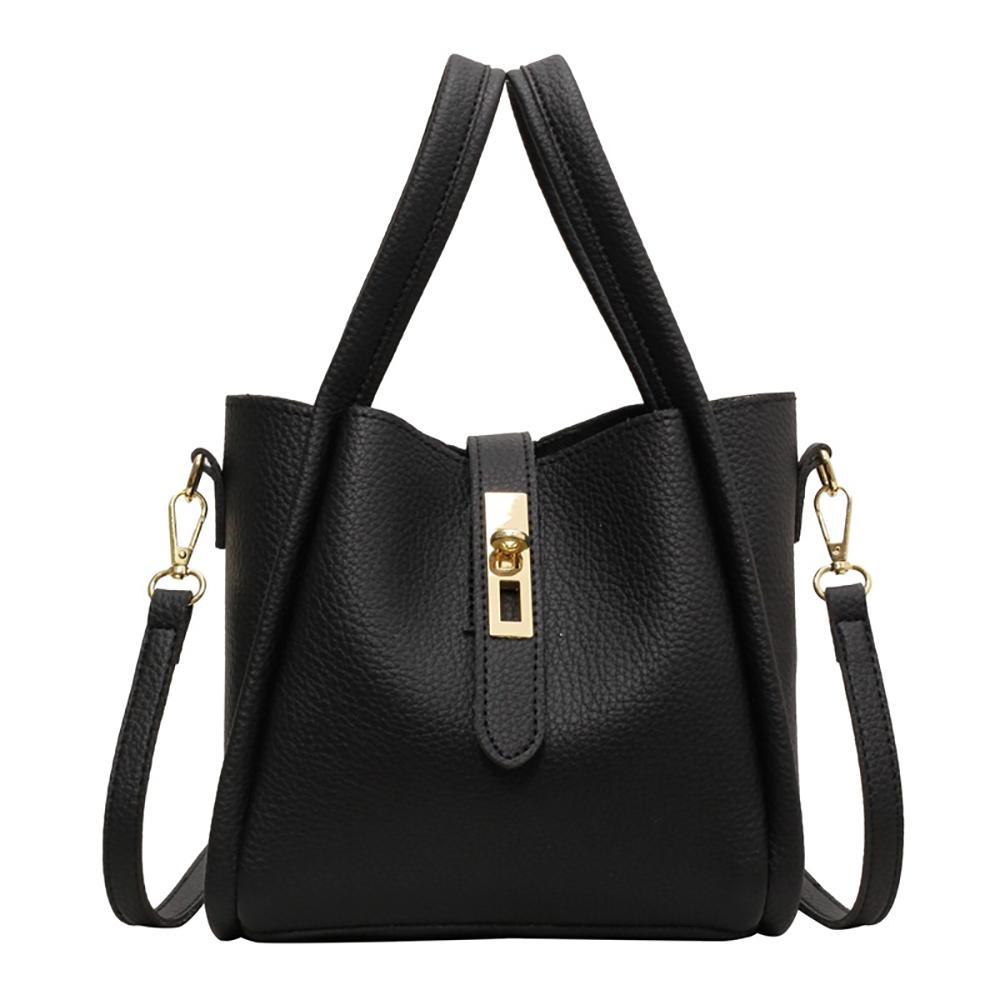 Black Solid Two Handles Shoulder Bag