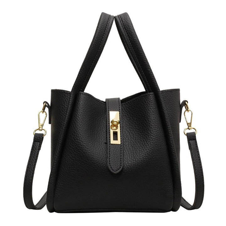 Black Solid Two Handles Shoulder Bag