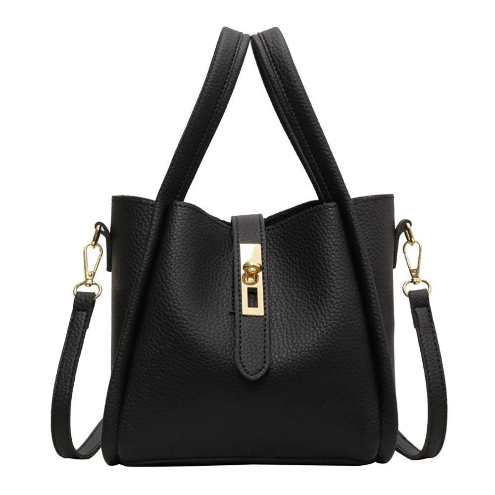 Black Solid Two Handles Shoulder Bag