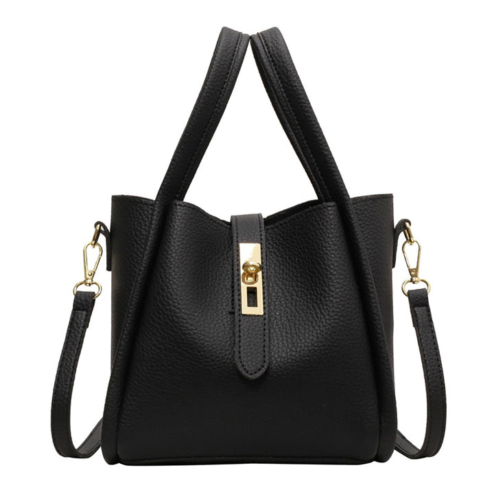 Black Solid Two Handles Shoulder Bag