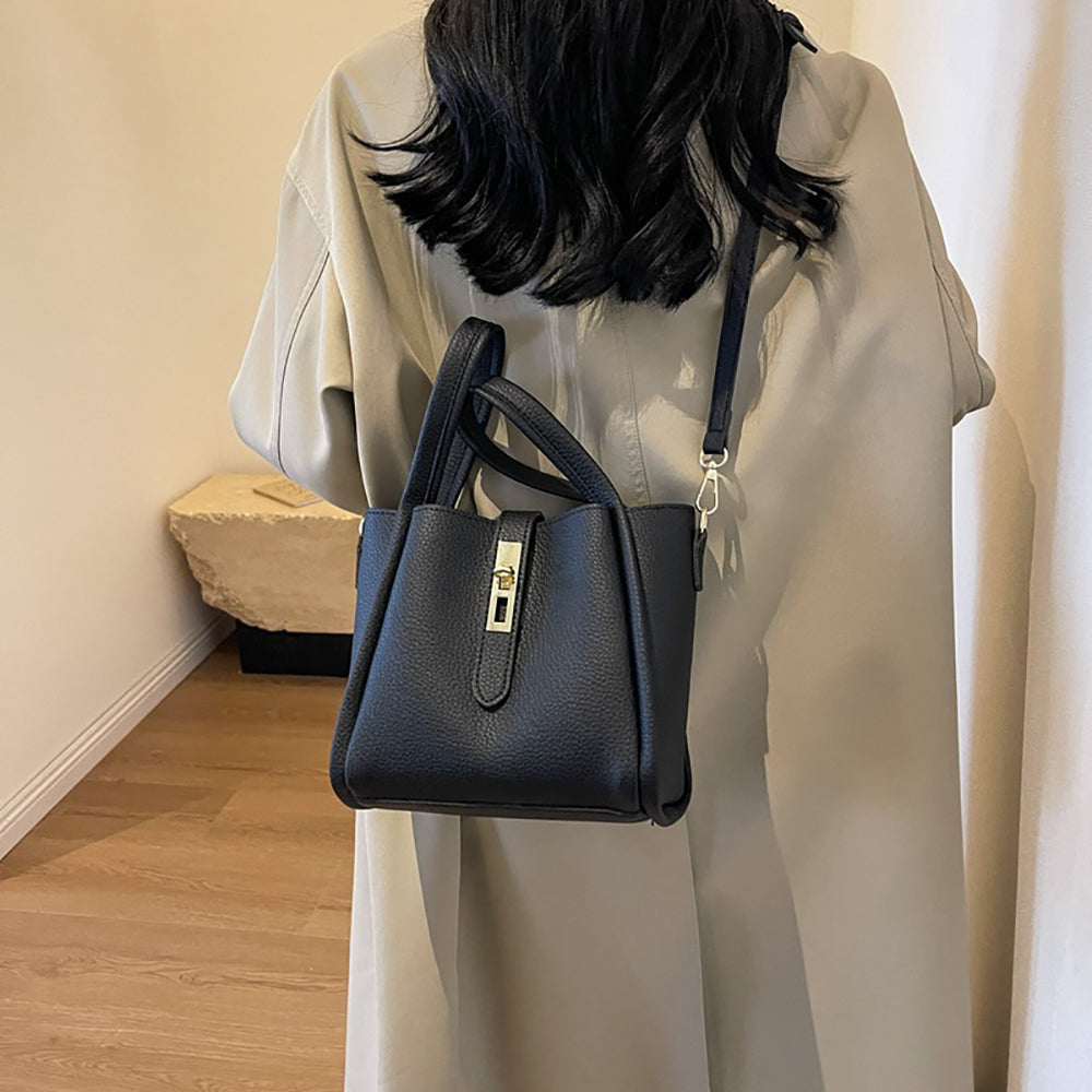 Black Solid Two Handles Shoulder Bag