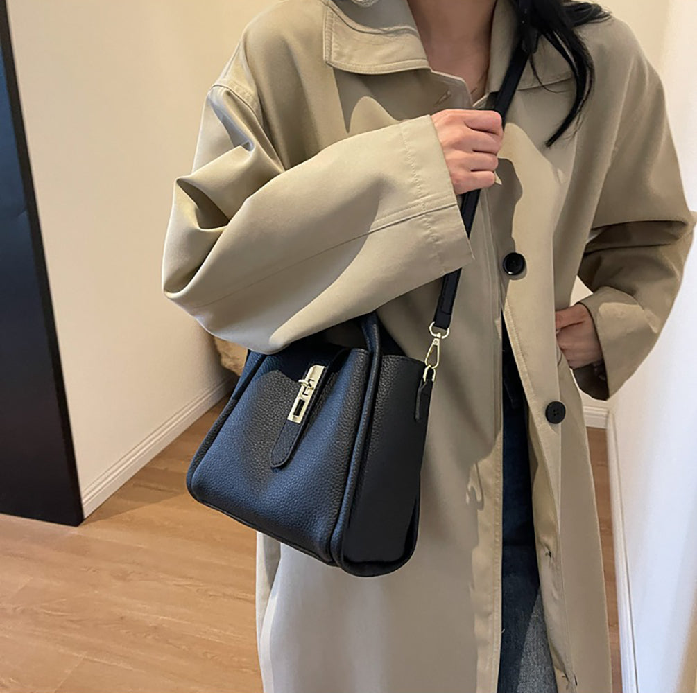 Black Solid Two Handles Shoulder Bag