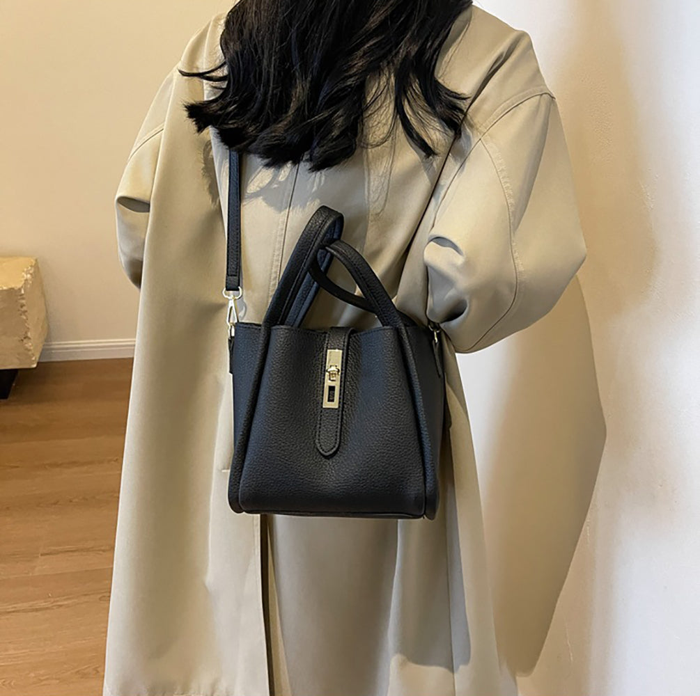 Black Solid Two Handles Shoulder Bag