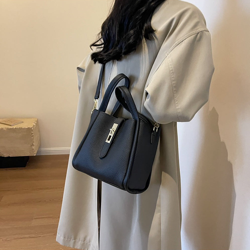 Black Solid Two Handles Shoulder Bag