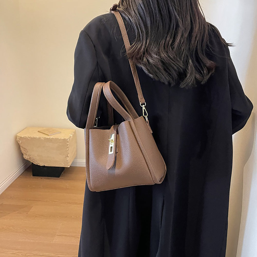 Grey Solid Two Handles Shoulder Bag