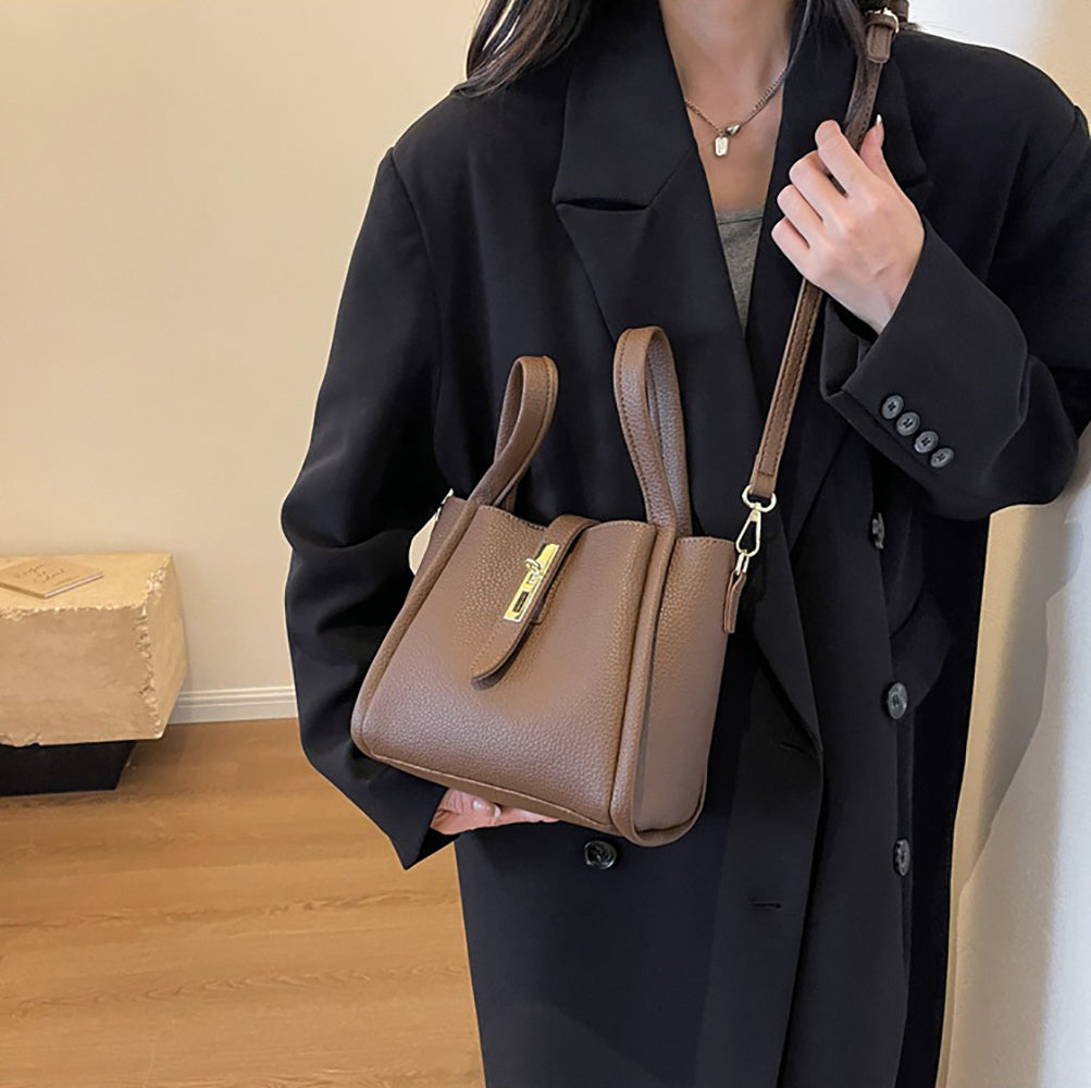 Grey Solid Two Handles Shoulder Bag