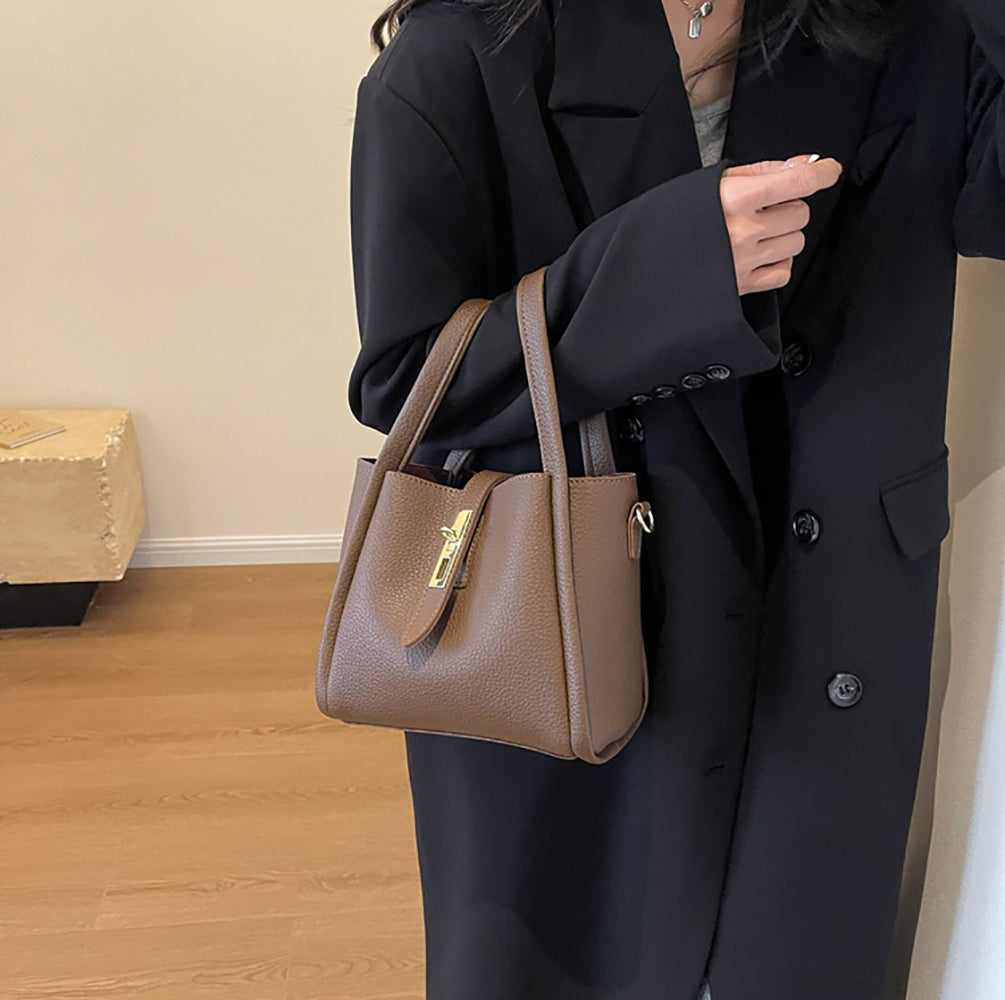 Grey Solid Two Handles Shoulder Bag