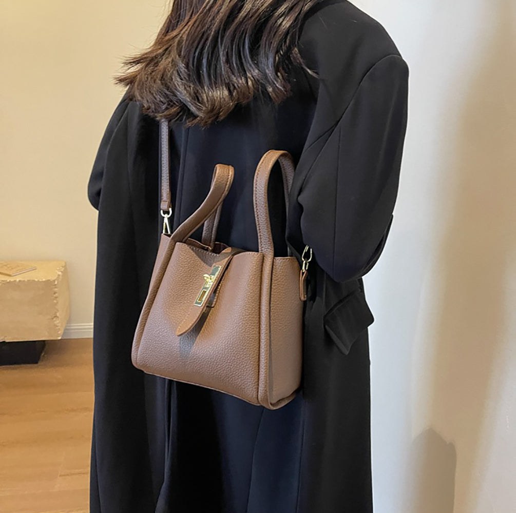 Grey Solid Two Handles Shoulder Bag