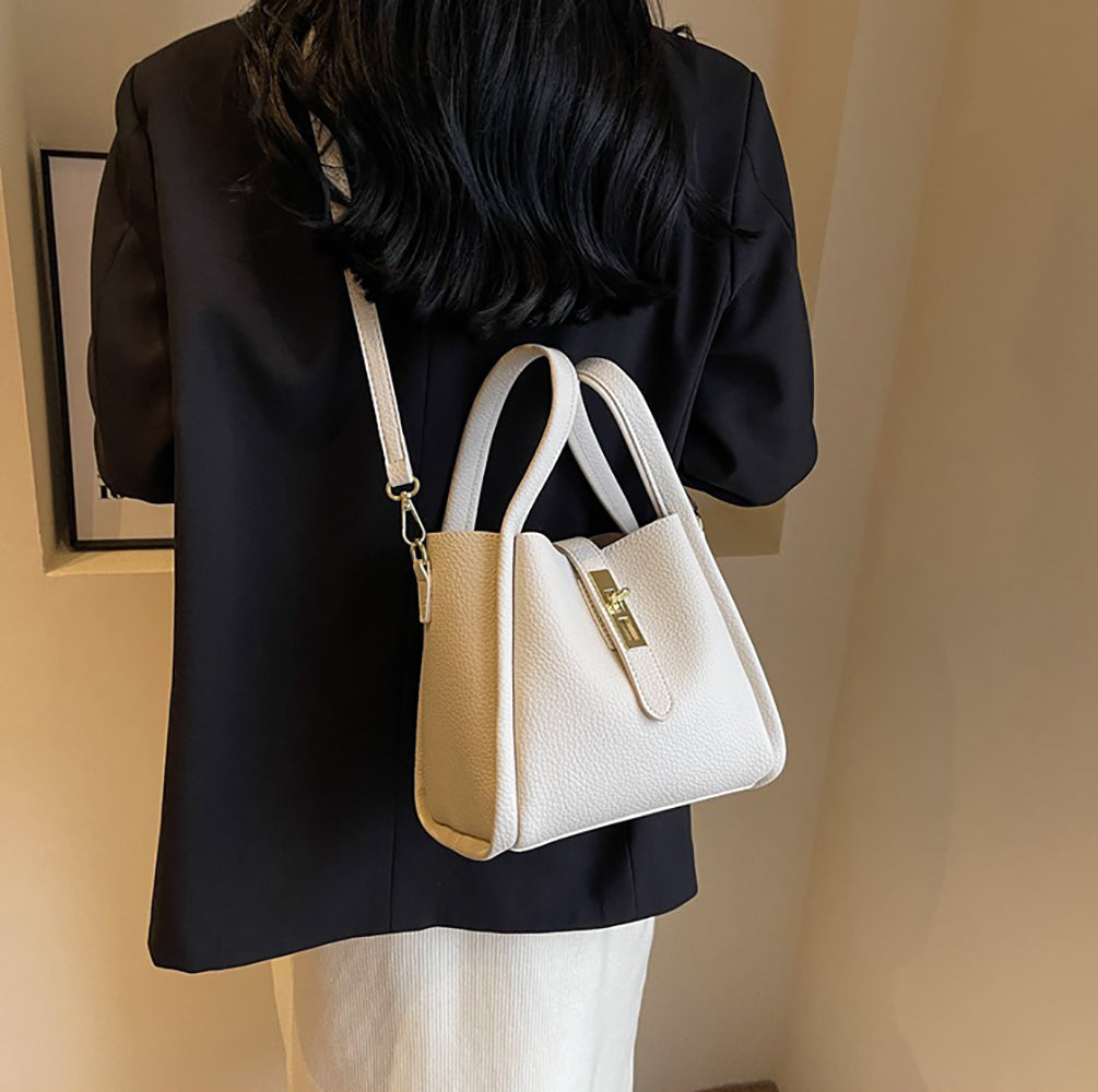 Off White Solid Two Handles Shoulder Bag