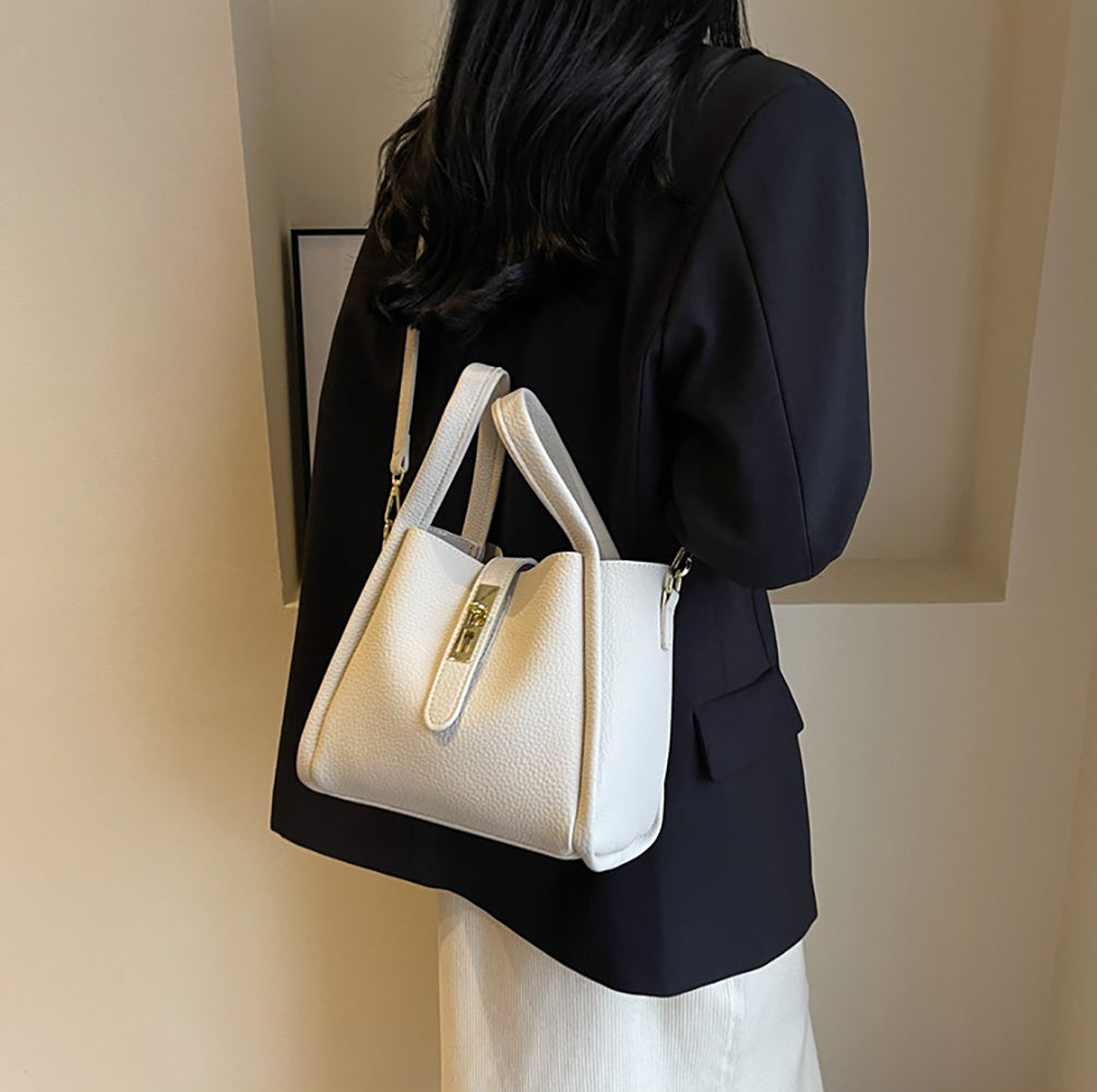 Off White Solid Two Handles Shoulder Bag