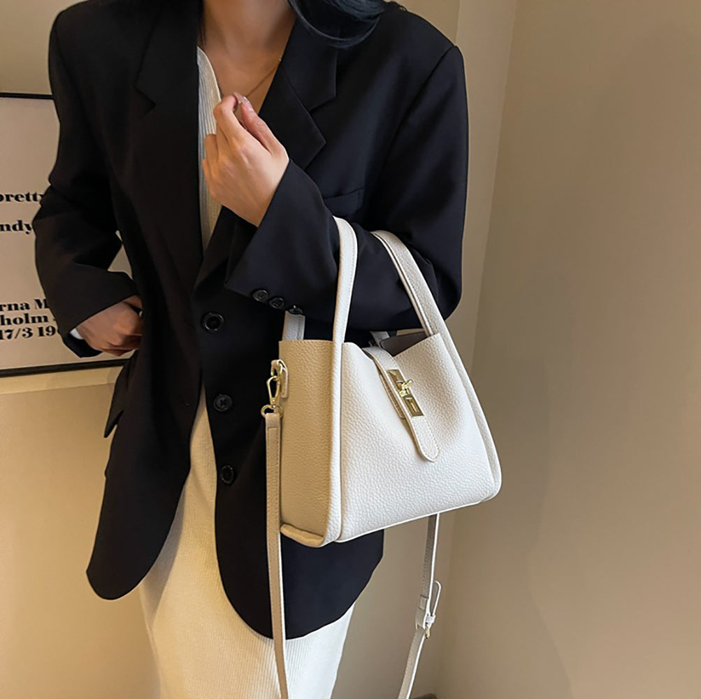 Off White Solid Two Handles Shoulder Bag