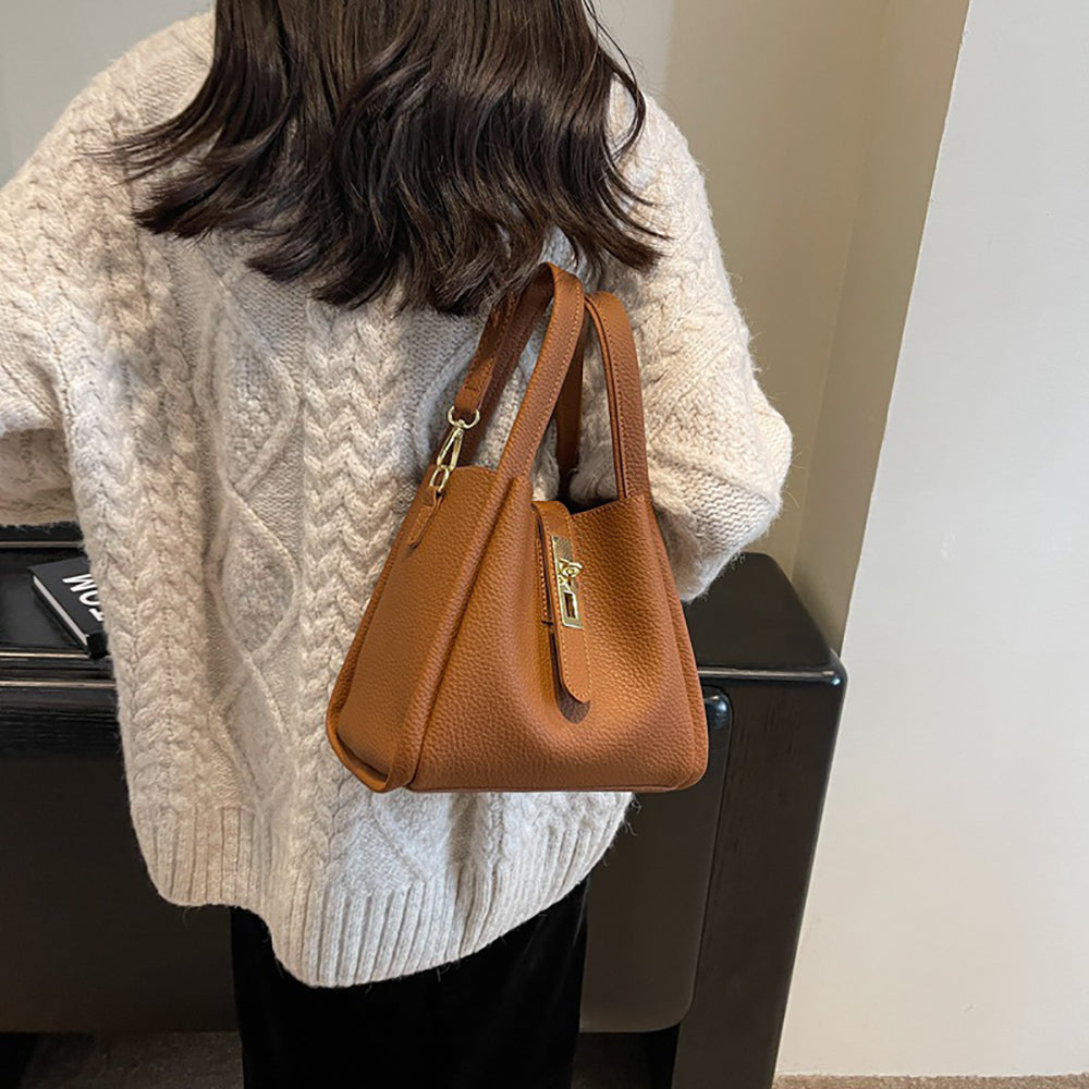 Brown Solid Two Handles Shoulder Bag