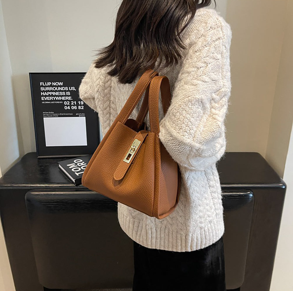Brown Solid Two Handles Shoulder Bag