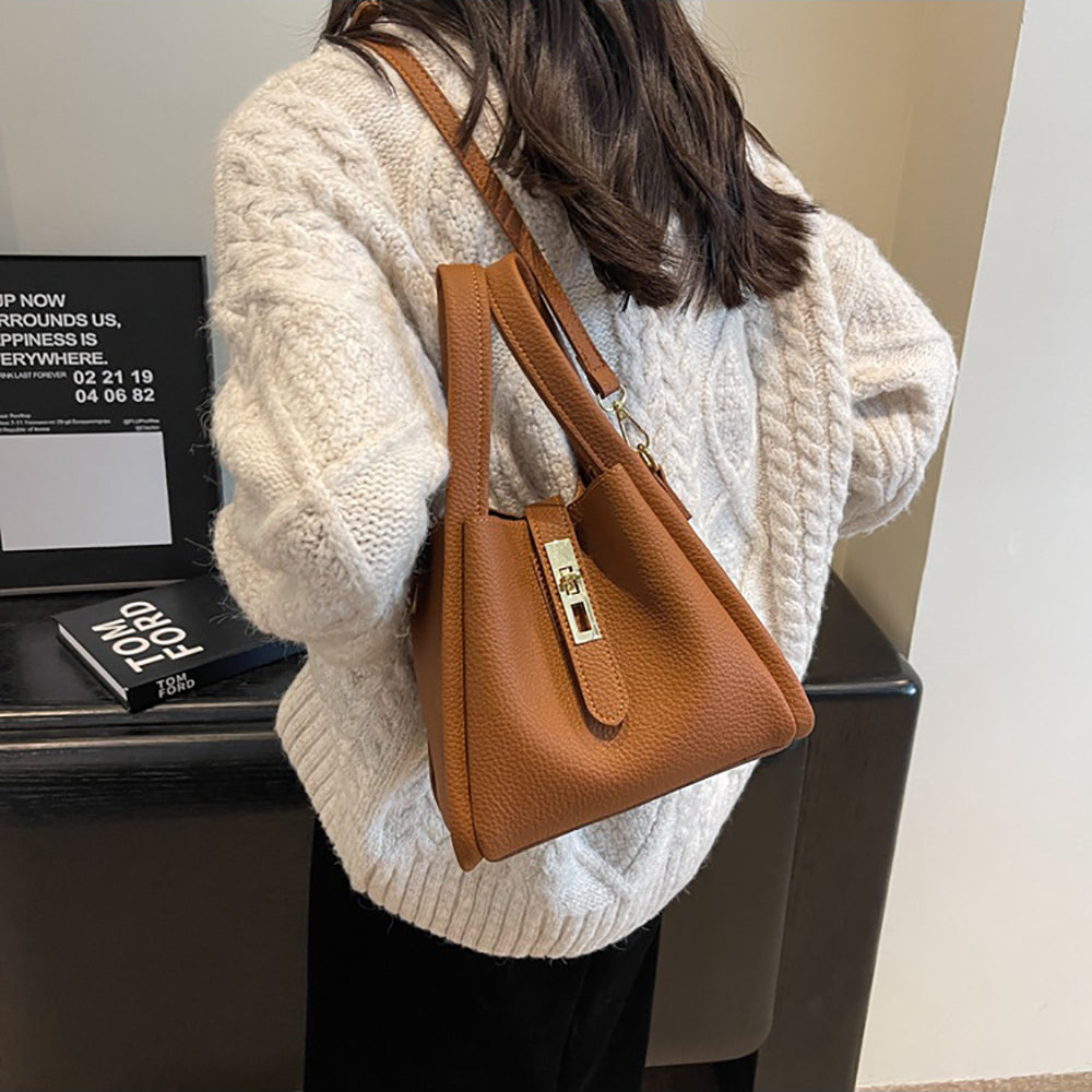 Brown Solid Two Handles Shoulder Bag