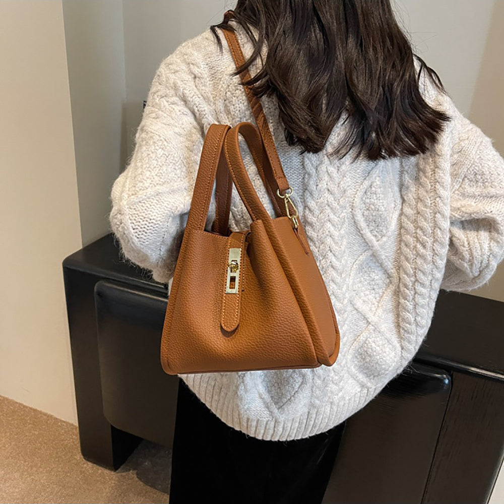 Brown Solid Two Handles Shoulder Bag