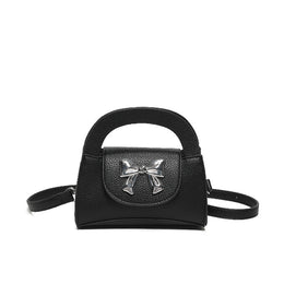 Black Solid Two Handles Handheld Bag