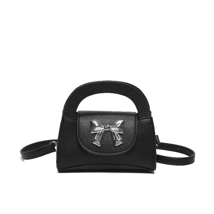 Black Solid Two Handles Handheld Bag