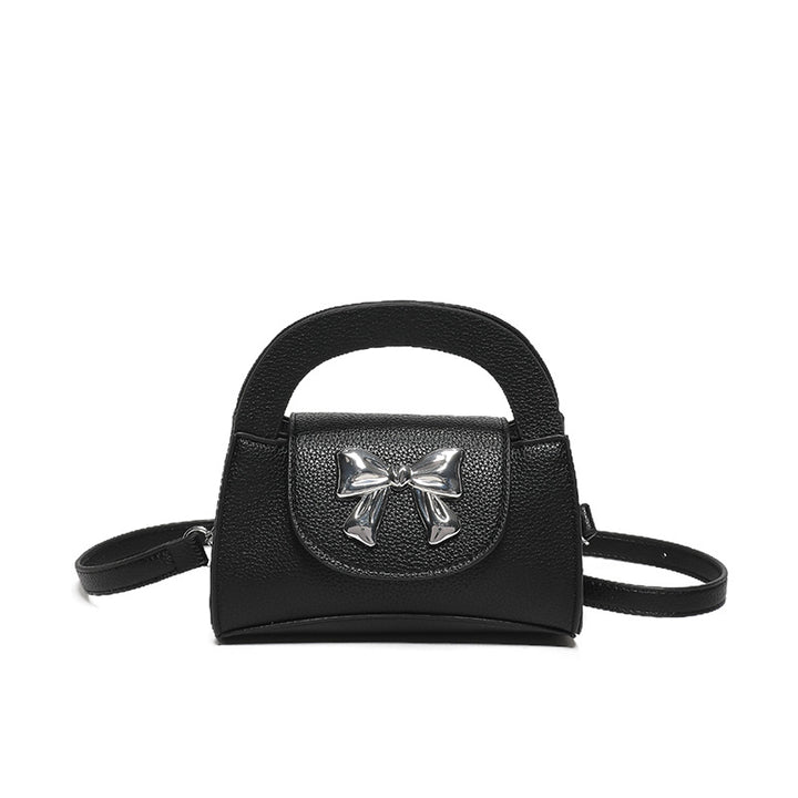 Black Solid Two Handles Handheld Bag