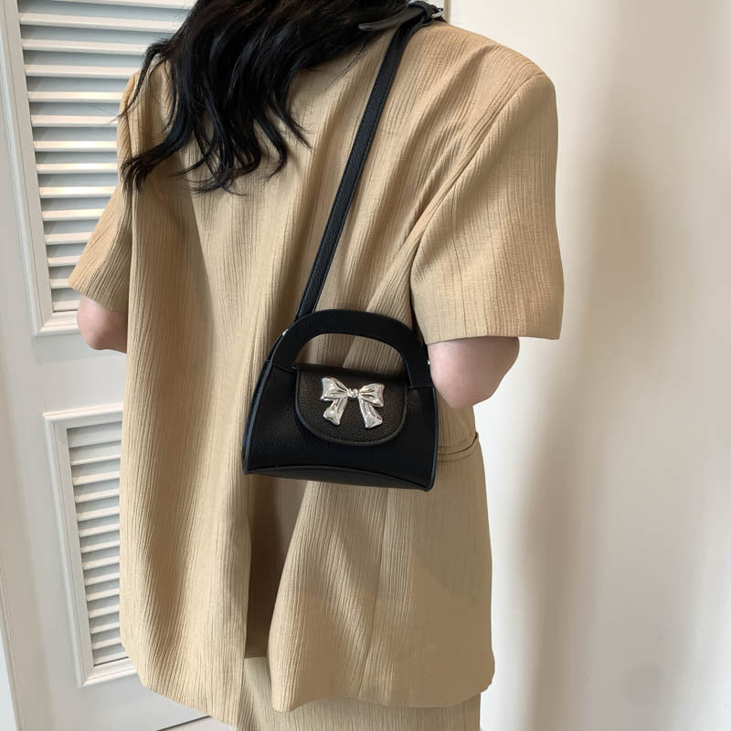 Black Solid Two Handles Handheld Bag