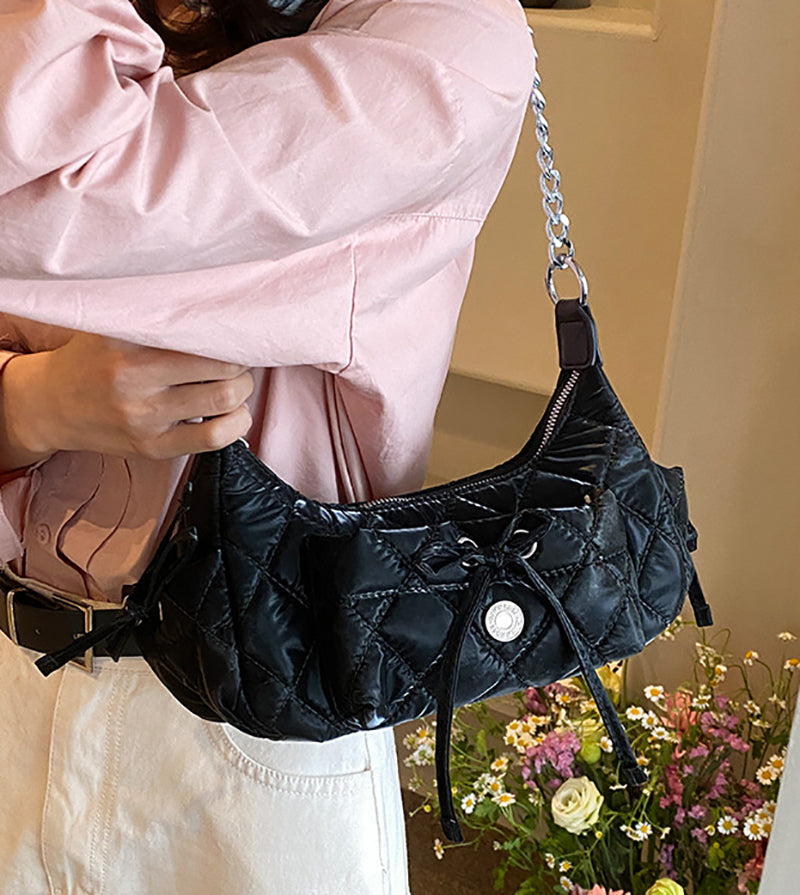 Black Solid One Handle Shoulder Bag