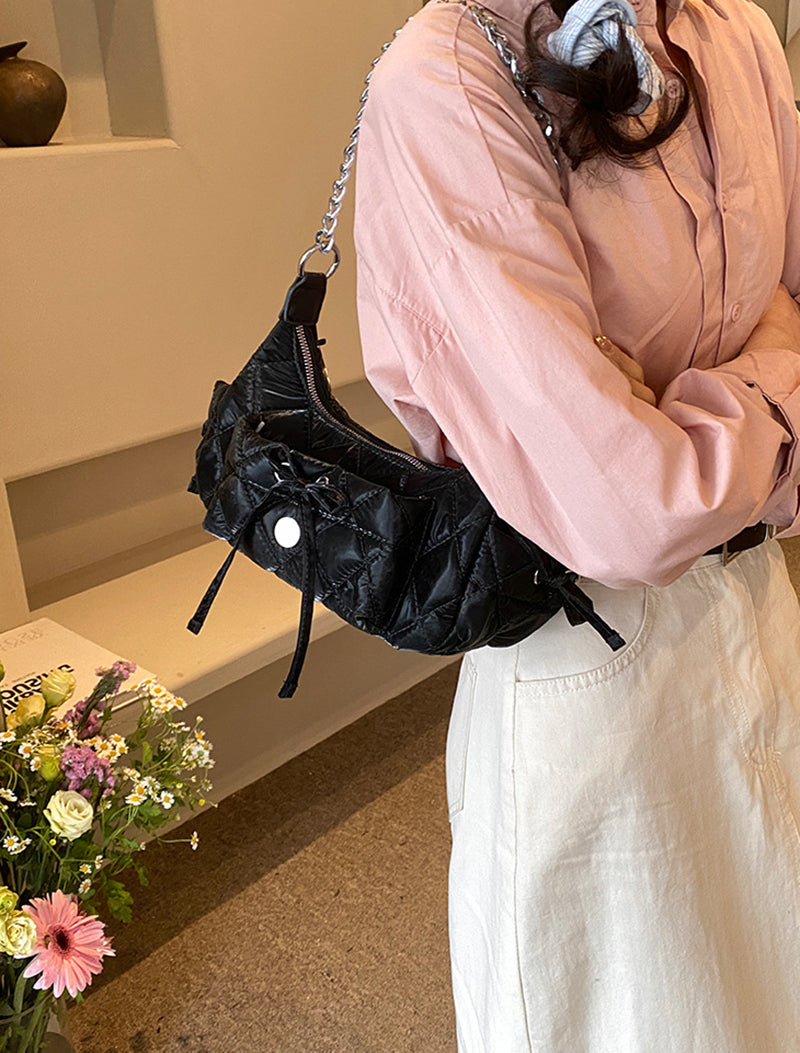 Black Solid One Handle Shoulder Bag